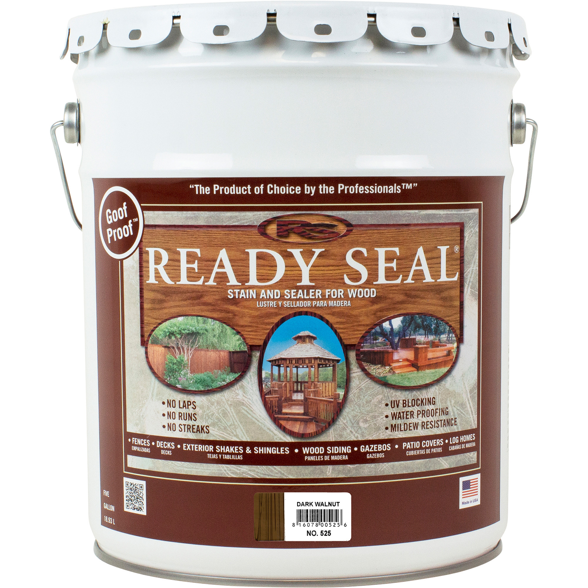 Ready Seal Exterior Wood Stain and Sealer, Dark Walnut, 5 Gallons, Model# 525